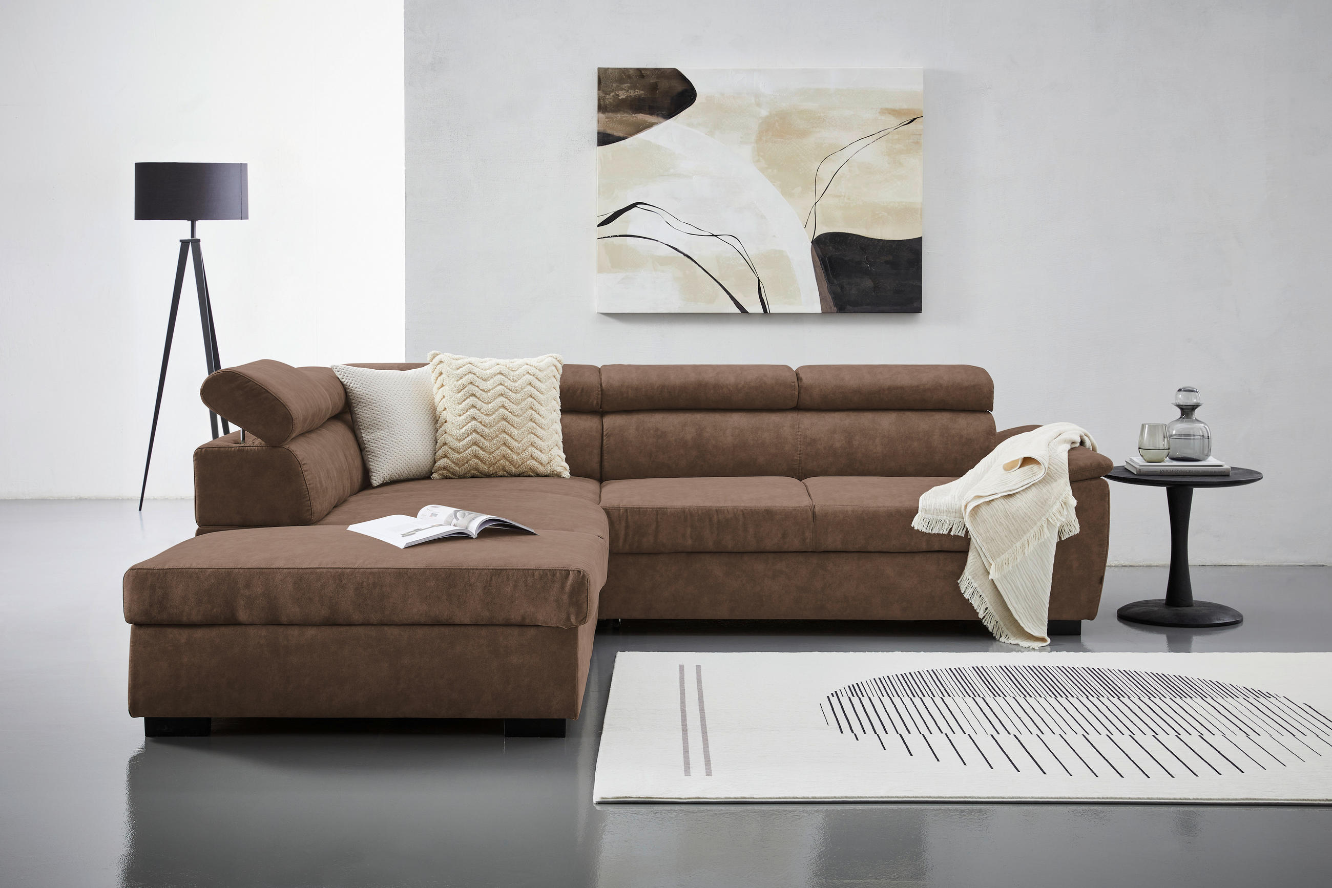 ECKSOFA Braun Lederlook  - Schwarz/Braun, Design, Kunststoff/Textil (230/263cm) - Hom`in