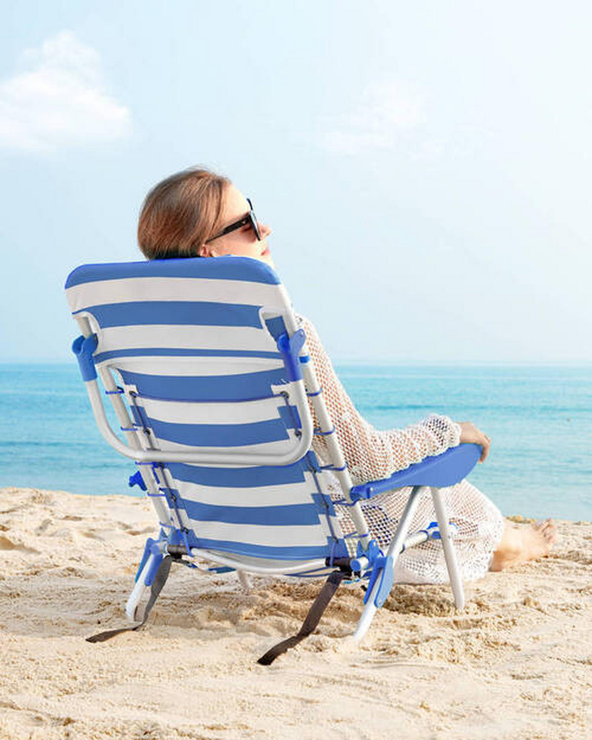 STRANDSTUHL Aluminium Blau, Weiß  - Blau/Weiß, Basics, Textil/Metall (68/75/63cm) - Modante
