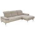 ECKSOFA in Flachgewebe Beige  - Beige/Schwarz, Natur, Holz/Textil (322/201cm) - Voleo