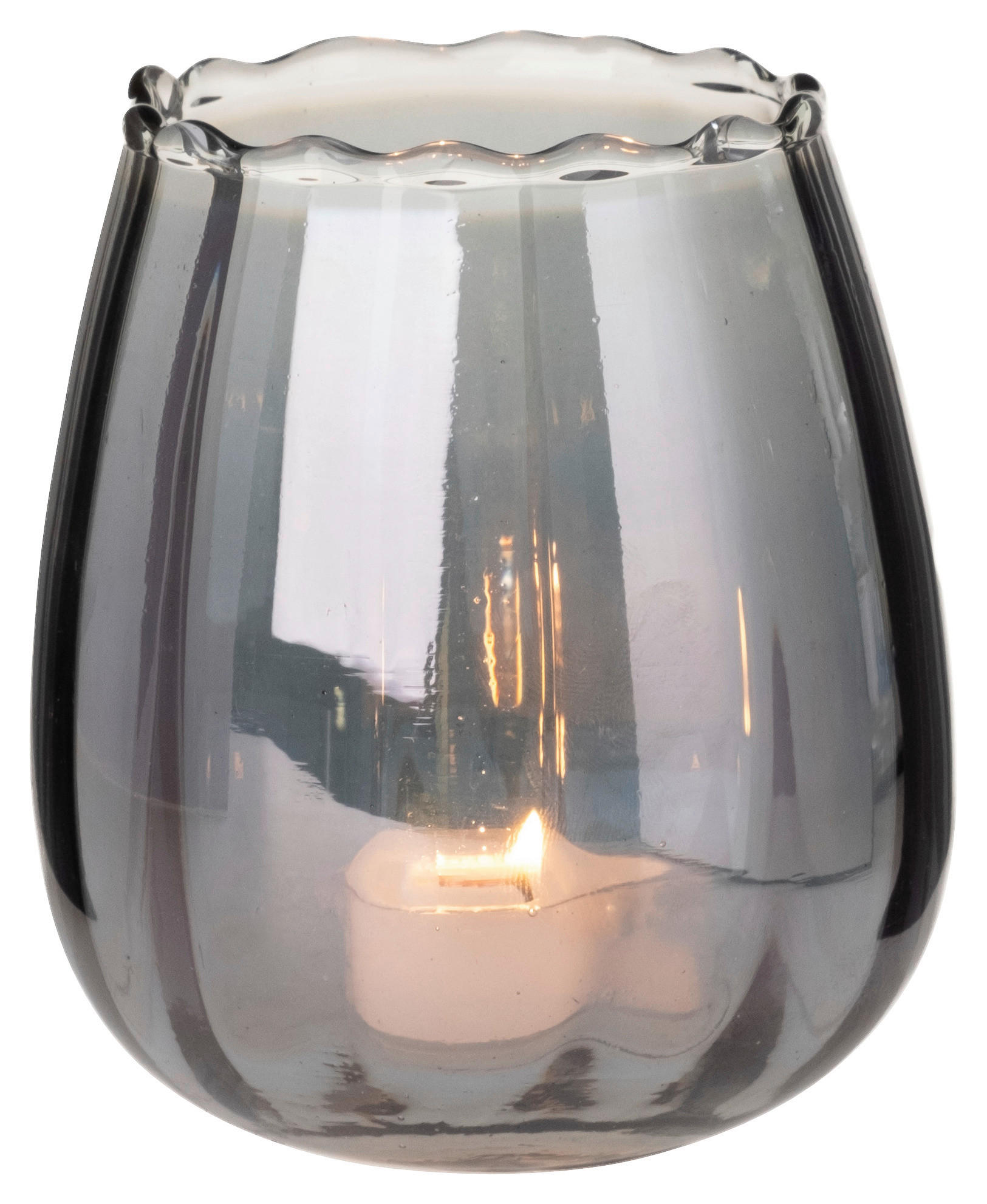 TEELICHTGLAS - Grau, ROMANTIK / LANDHAUS, Glas (9/9cm)