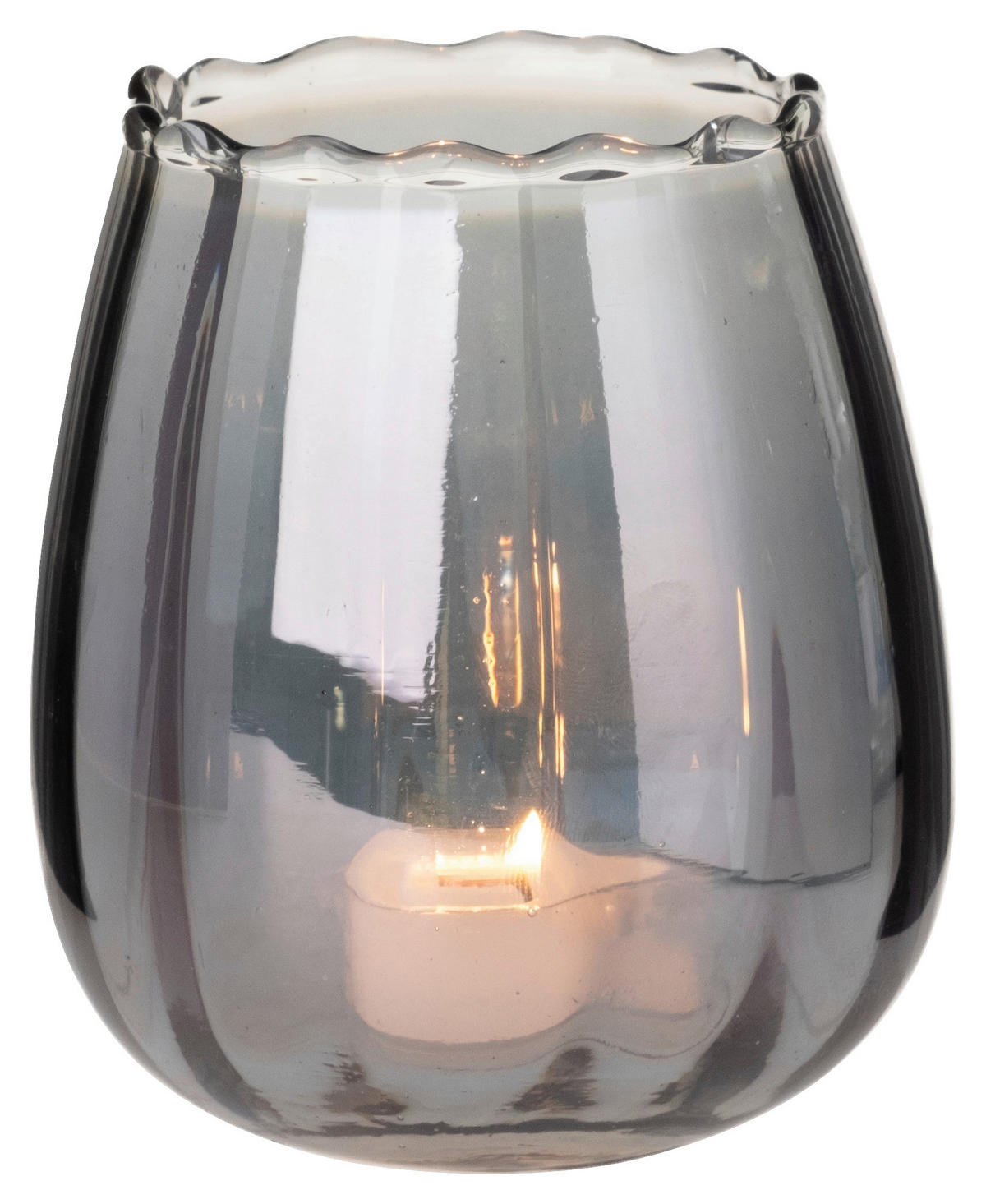 TEELICHTGLAS - Grau, ROMANTIK / LANDHAUS, Glas (9/9cm)
