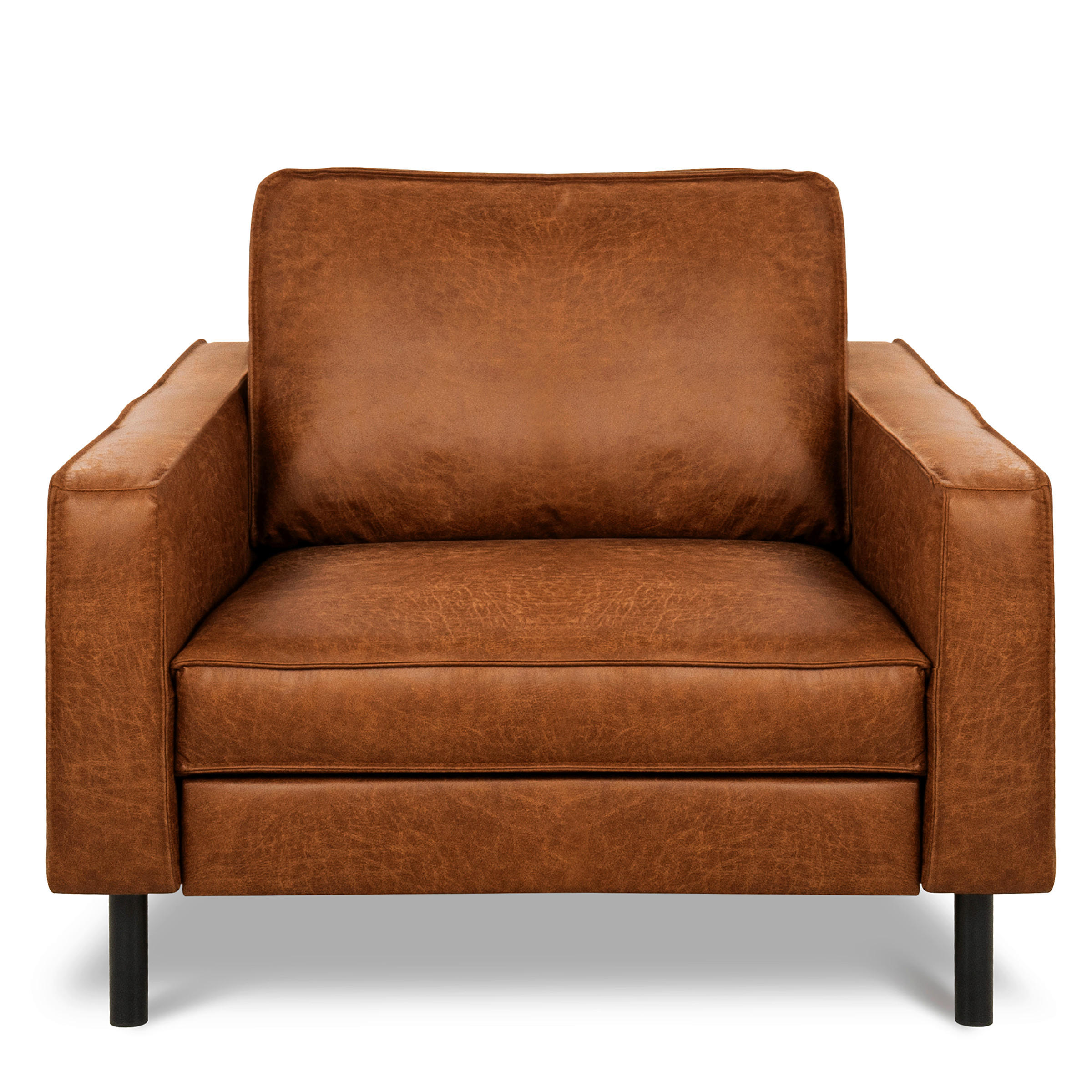 SESSEL Lederlook Echtleder Cognac  - Cognac/Schwarz, Design, Leder/Textil (88/85/92cm) - Livetastic