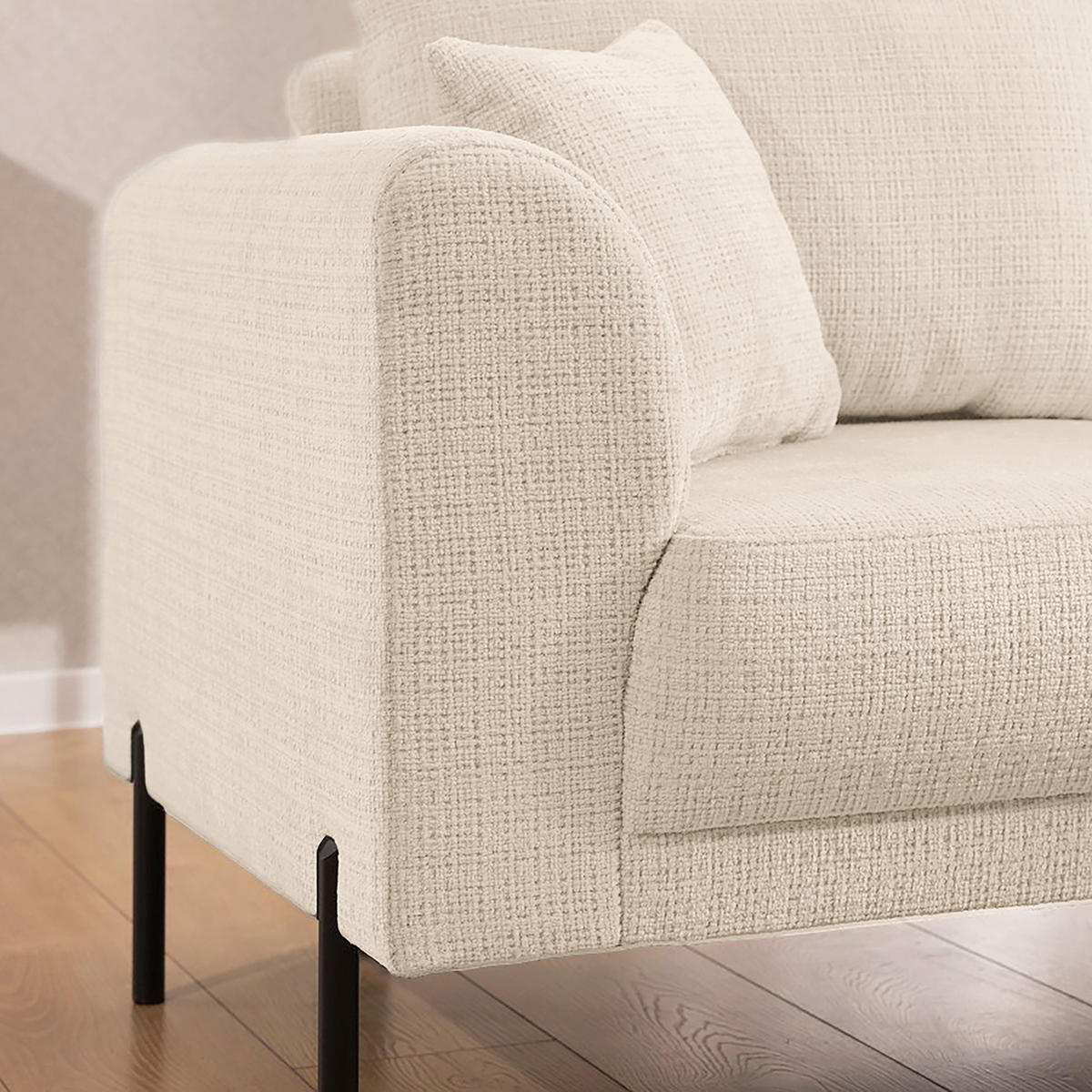 ECKSOFA Mauris in Chenille Creme Rückenkissen  233/200 cm  - Creme/Schwarz, Design, Kunststoff/Textil (233/200cm) - Livetastic