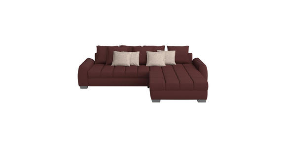 ECKSOFA in Mikrofaser Dunkelrot  - Chromfarben/Hellgrau, Design, Kunststoff/Textil (320/226cm) - Carryhome