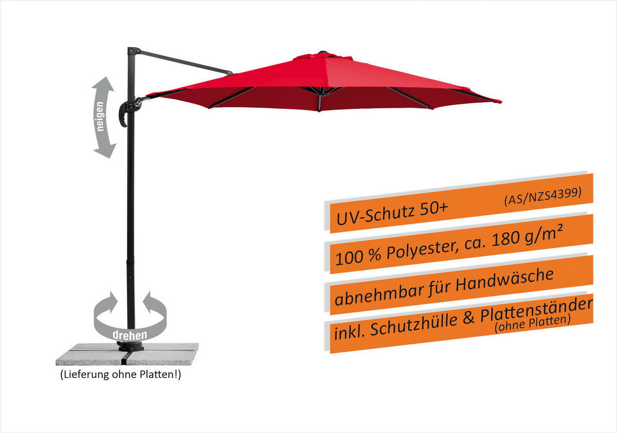 BOČNÍ SLUNEČNÍK 352/244/300 cm - antracitová/červená, Basics, kov/textil (352/244/300cm)