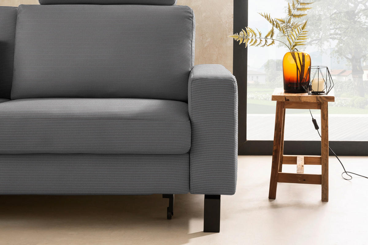 ECKSOFA Cord Grau  - Schwarz/Grau, Design, Textil/Metall (185/298cm) - Pure Home Lifestyle