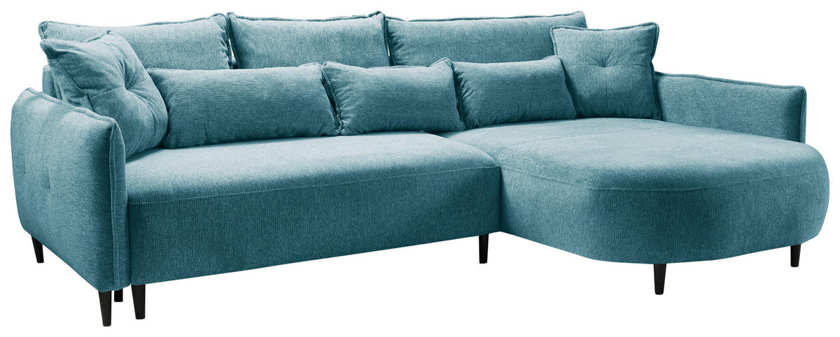 ECKSOFA in Chenille Blau  - Blau/Schwarz, Modern, Textil/Metall (285/200cm) - MID.YOU