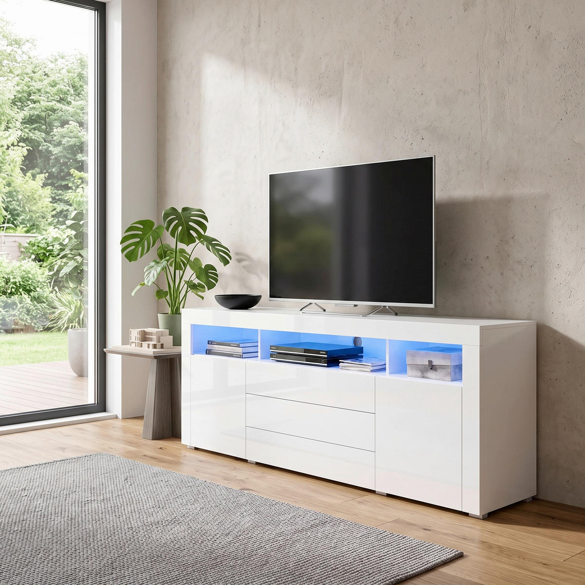 SIDEBOARD  200/74/44 cm 3 låda(or)  - vit/aluminiumfärg, Modern, trämaterial (200/74/44cm) - Livetastic