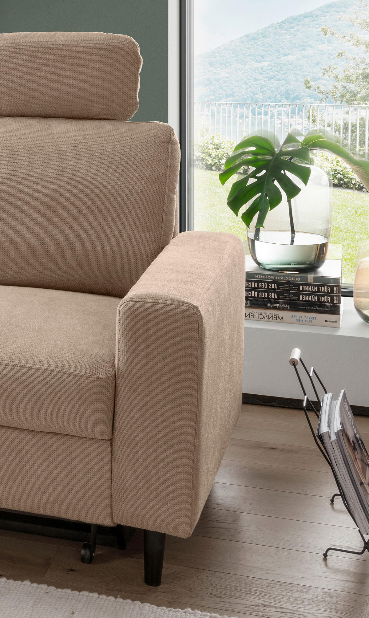 ECKSCHLAFSOFA in Chenille Hellbraun  - Hellbraun/Schwarz, MODERN, Holz/Textil (147/234cm) - Livetastic