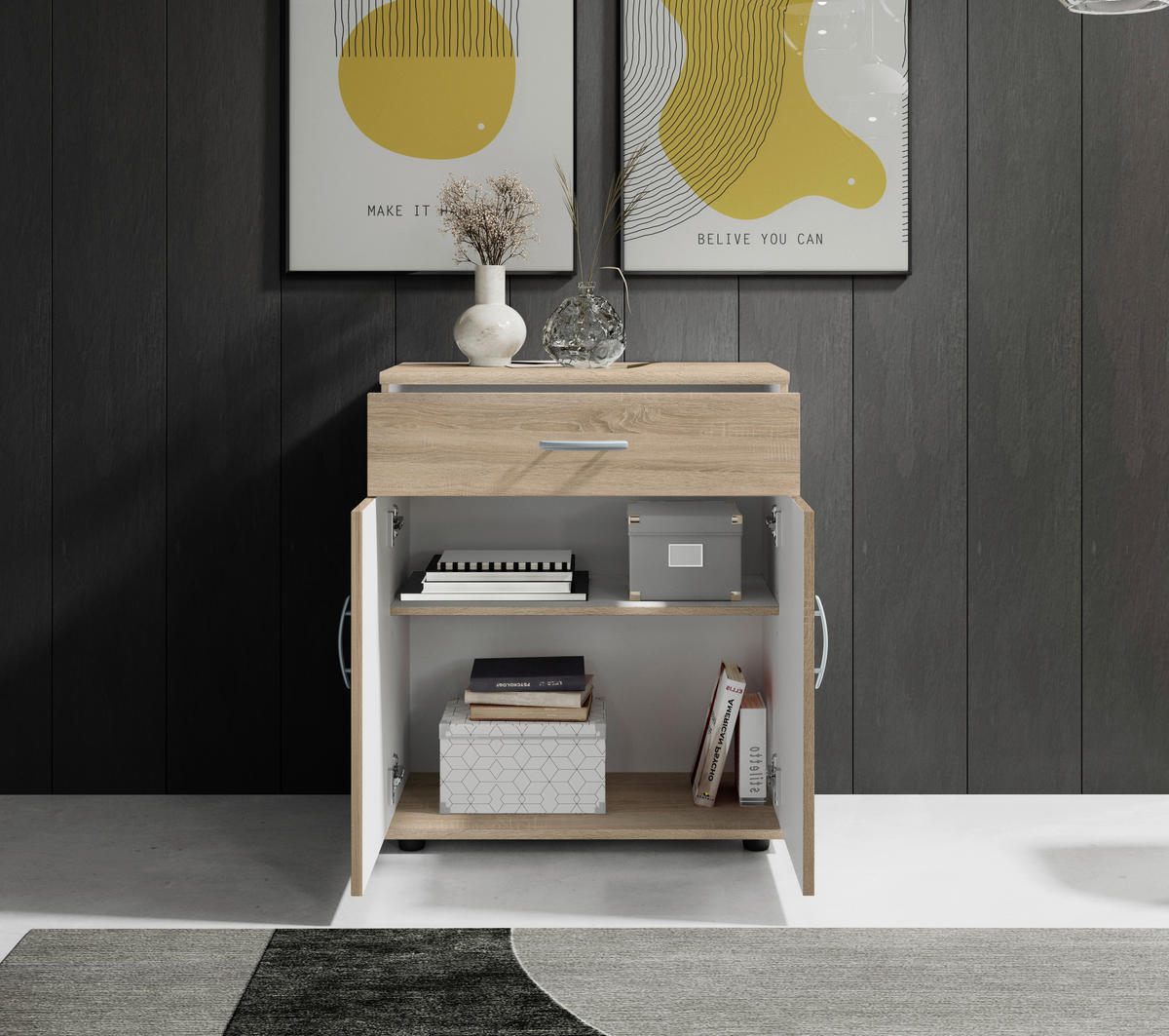 KOMÓD 60/70/30 cm  - ezüst/Sonoma tölgy, Design, műanyag/faalapú anyag (60/70/30cm) - Boxxx