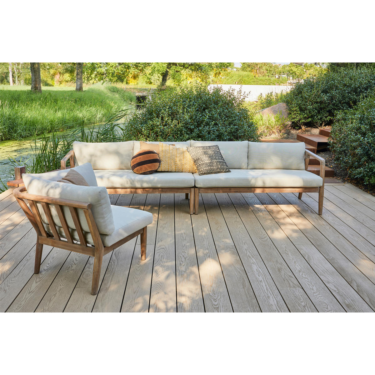 LOUNGEGARNITUR 227/227 cm Akazie vollmassiv  - Naturfarben, MODERN, Holz/Textil (227/227cm) - Livetastic