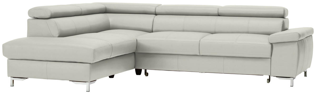 ECKSOFA in Echtleder Hellgrau  - Chromfarben/Hellgrau, Design, Leder/Metall (213/268cm) - Stylife