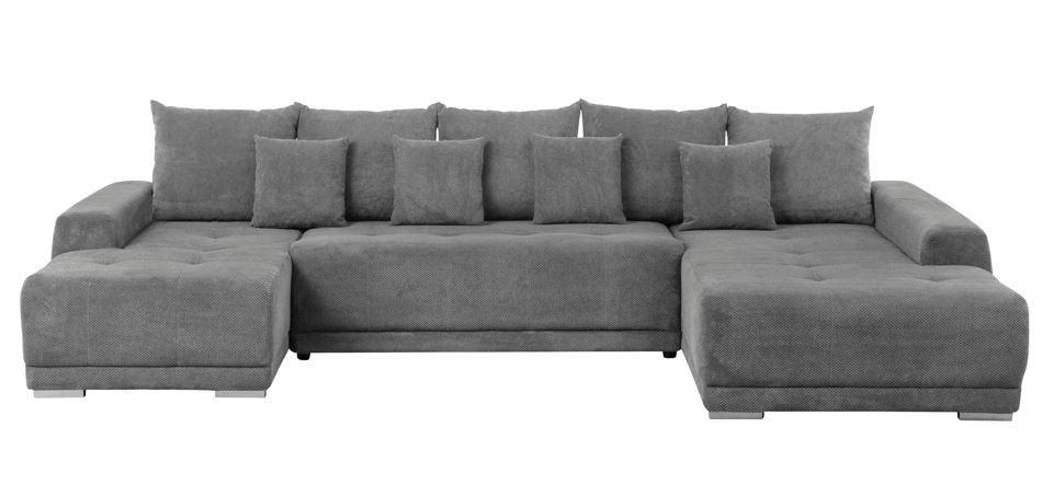 WOHNLANDSCHAFT in Flachgewebe Grau  - Silberfarben/Schwarz, Design, Kunststoff/Textil (180/350/203cm) - MID.YOU