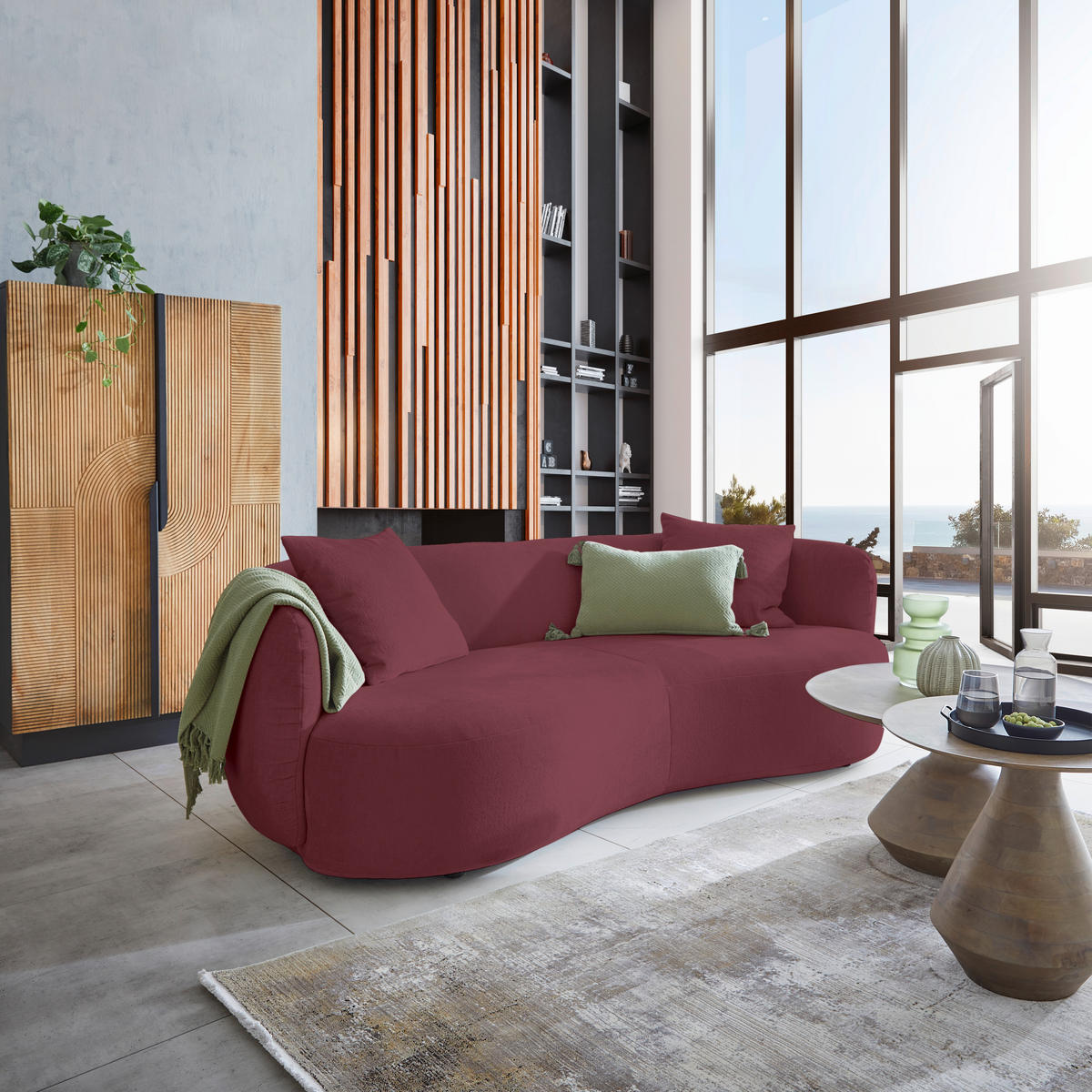 BIG SOFFA i chenille bordeaux  - bordeaux/svart, Modern, textil/plast (235/72/110cm) - MID.YOU