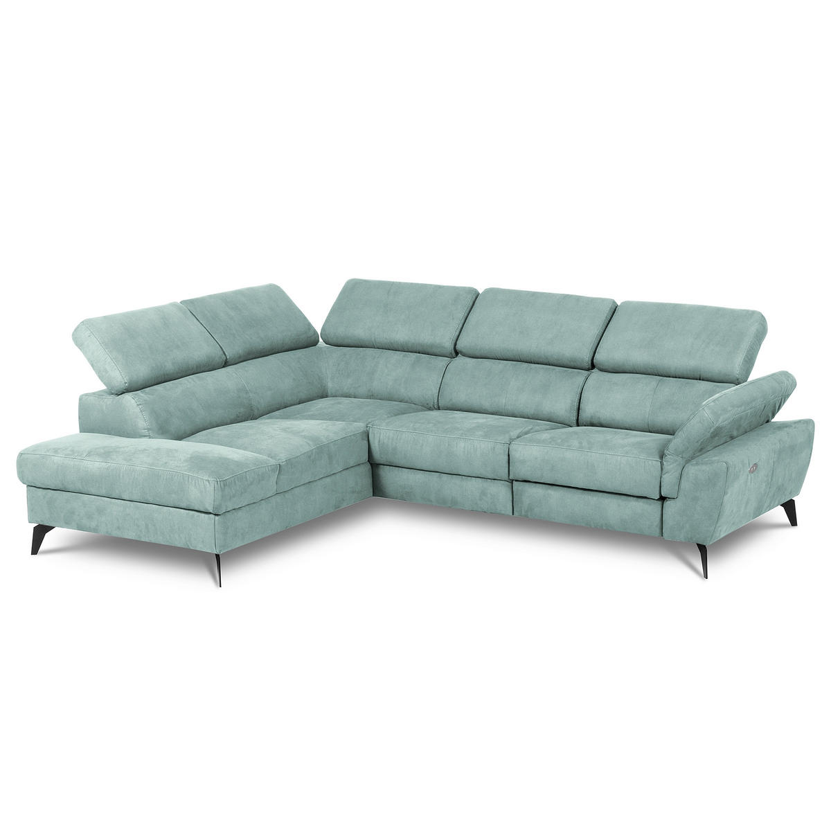 ECKSOFA SONO in Lederlook Hellblau Armteilverstellung, Kopfteilverstellung  210/265 cm  - Schwarz/Hellblau, Design, Textil/Metall (210/265cm) - Livetastic
