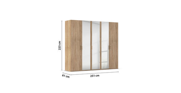DREHTÜRENSCHRANK 251/223/60 cm 5-türig Sonoma Eiche - Silberfarben/Sonoma Eiche, Design, Glas/Holzwerkstoff (251/223/60cm) - Novel