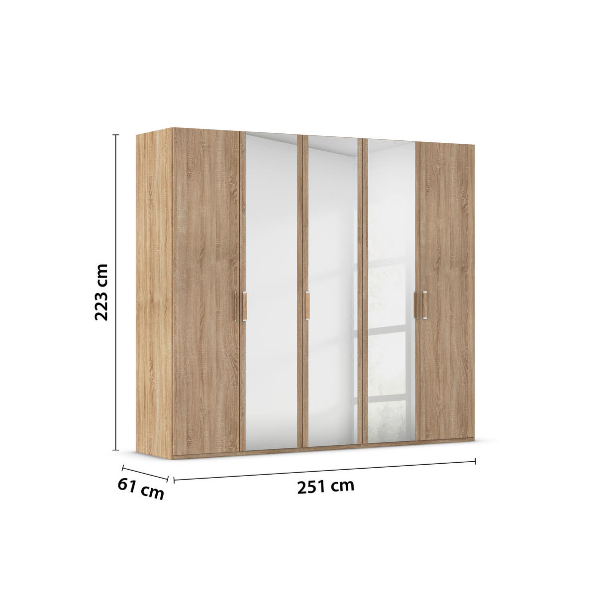 DREHTÜRENSCHRANK 251/223/60 cm 5-türig Sonoma Eiche  - Silberfarben/Sonoma Eiche, Design, Glas/Holzwerkstoff (251/223/60cm) - Novel