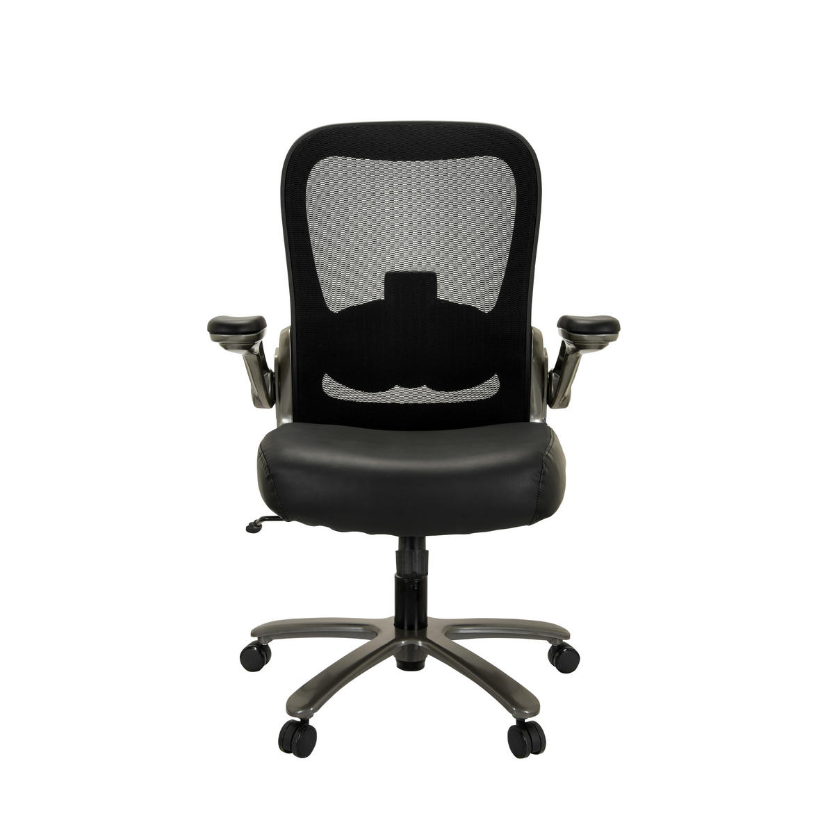 DREHSTUHL Netzbespannung Schwarz  - Silberfarben/Schwarz, Basics, Leder/Kunststoff (75/122/68cm) - MID.YOU
