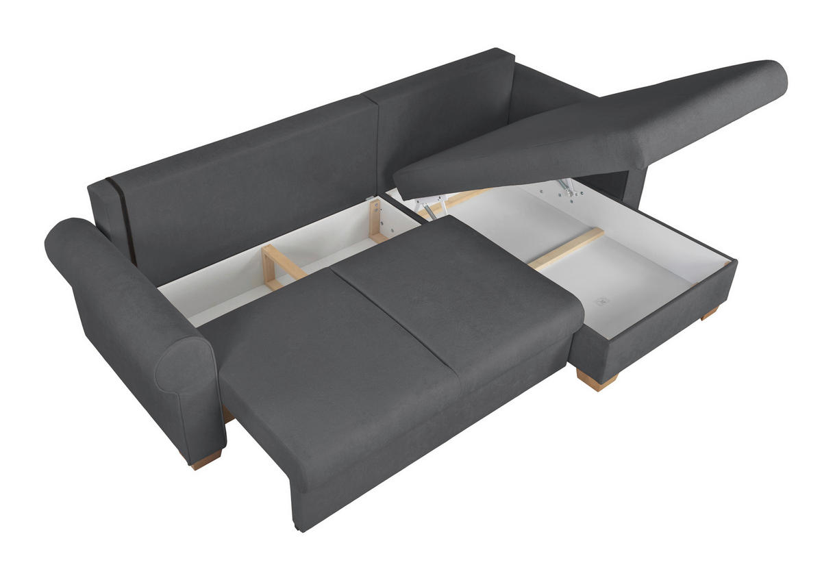 ECKSOFA Arles Dunkelgrau  - Dunkelgrau/Buchefarben, Design, Holz/Textil (266/161cm) - MID.YOU