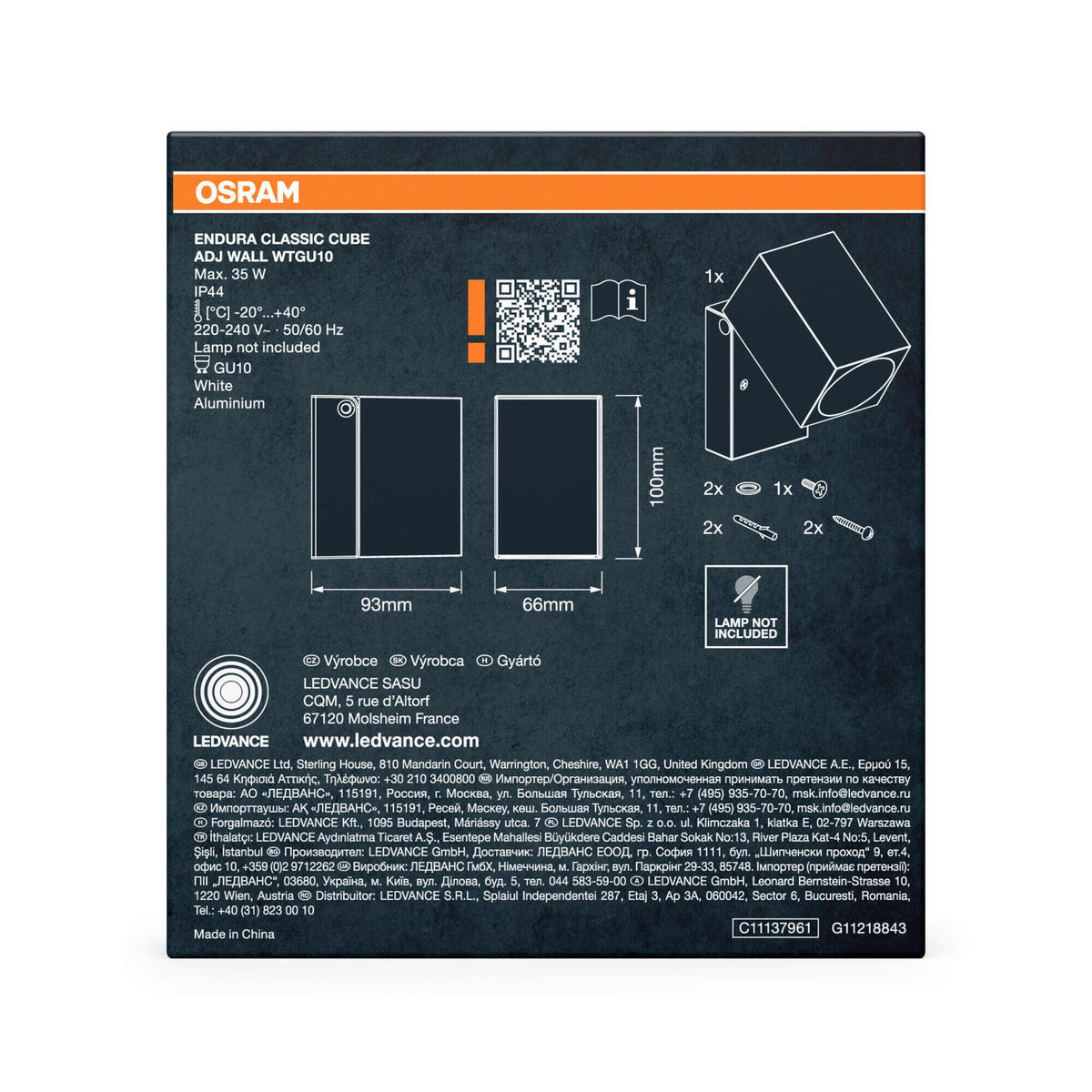 AUßENWANDLEUCHTE 6,6/9,3/10 cm   - Weiß, Basics, Metall (6,6/9,3/10cm) - Osram