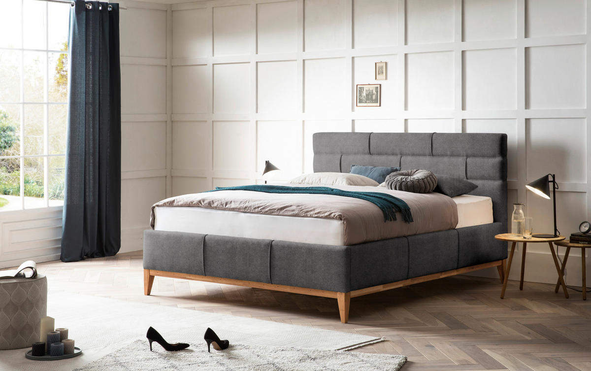 ČALOUNĚNÁ POSTEL, 180/200 cm, šedá - šedá, Basics, dřevo/textil (180/200cm) - Welnova