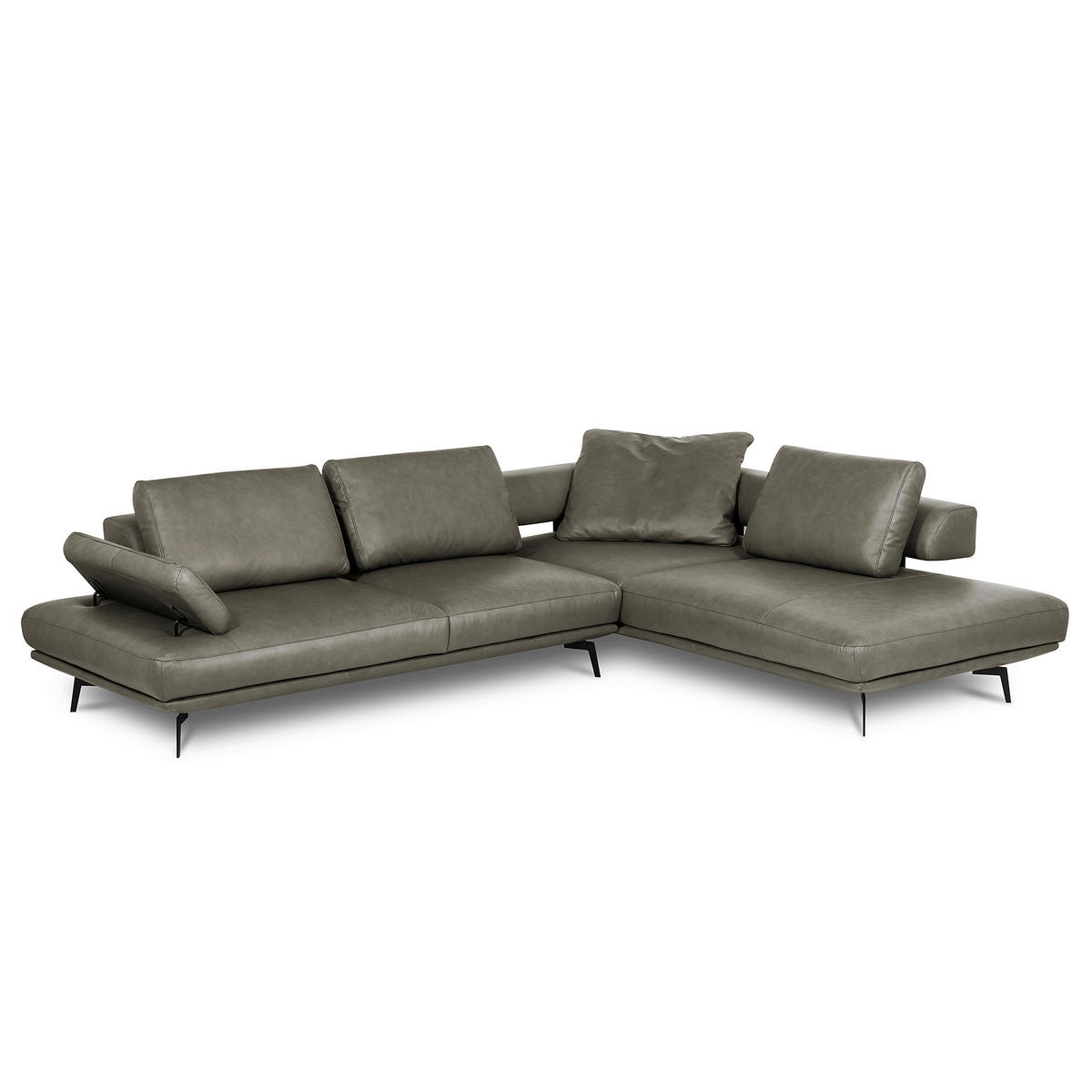 ECKSOFA  in Echtleder Grau  306/237 cm  - Schwarz/Grau, Design, Leder/Metall (306/237cm) - Livetastic