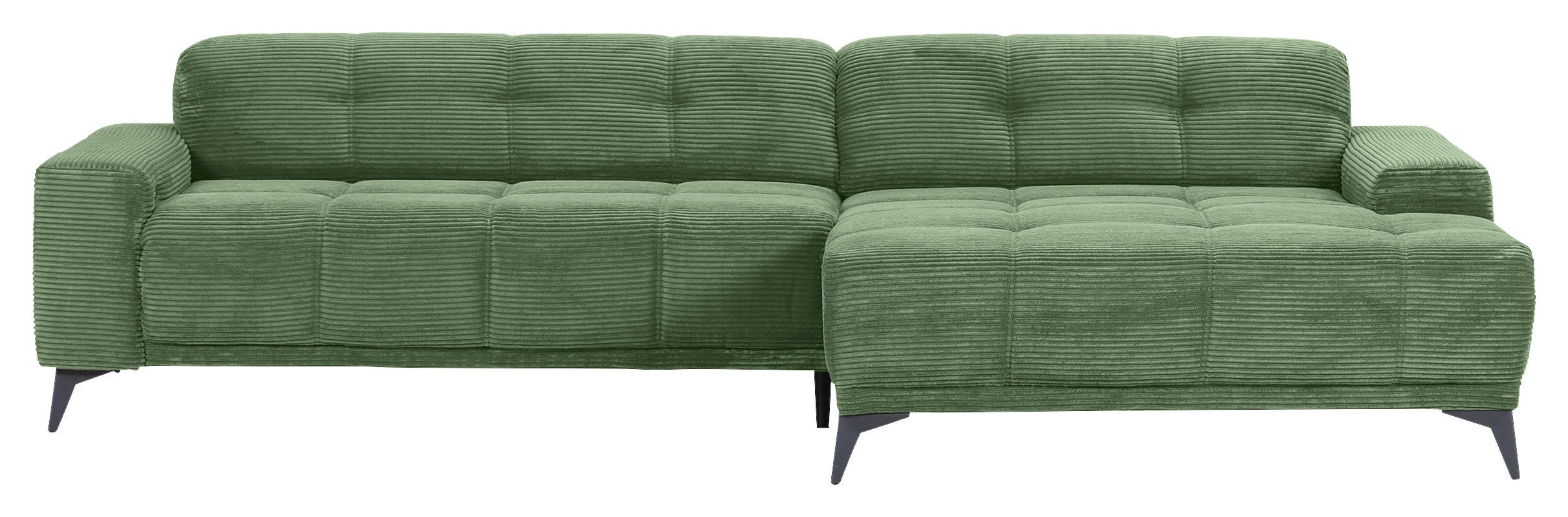 ECKSOFA in Cord Olivgrün  295/165 cm  - Schwarz/Olivgrün, KONVENTIONELL, Textil/Metall (295/165cm) - Carryhome