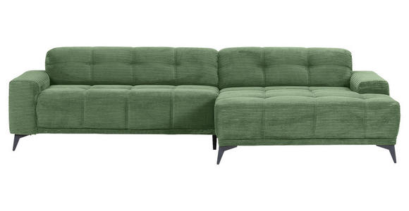 ECKSOFA in Cord Olivgrün  295/165 cm  - Schwarz/Olivgrün, KONVENTIONELL, Textil/Metall (295/165cm) - Carryhome