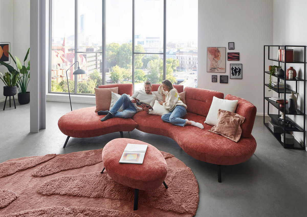 BIGSOFA Flachgewebe Rot  - Rot/Schwarz, Design, Textil/Metall (456/93/138cm) - Moderano