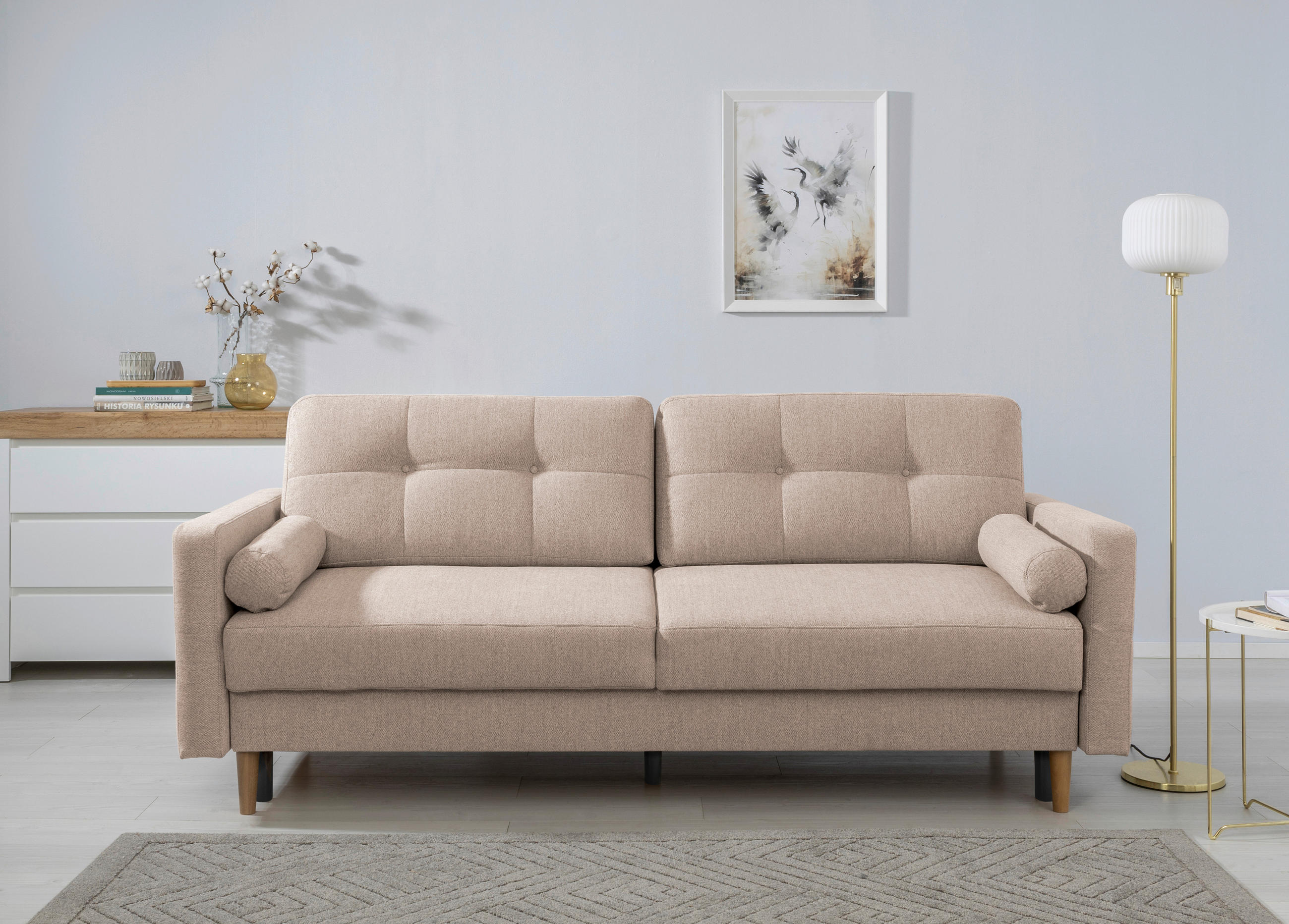 SCHLAFSOFA Beige  - Beige/Buchefarben, Design, Holz/Textil (222/93/99cm) - MID.YOU