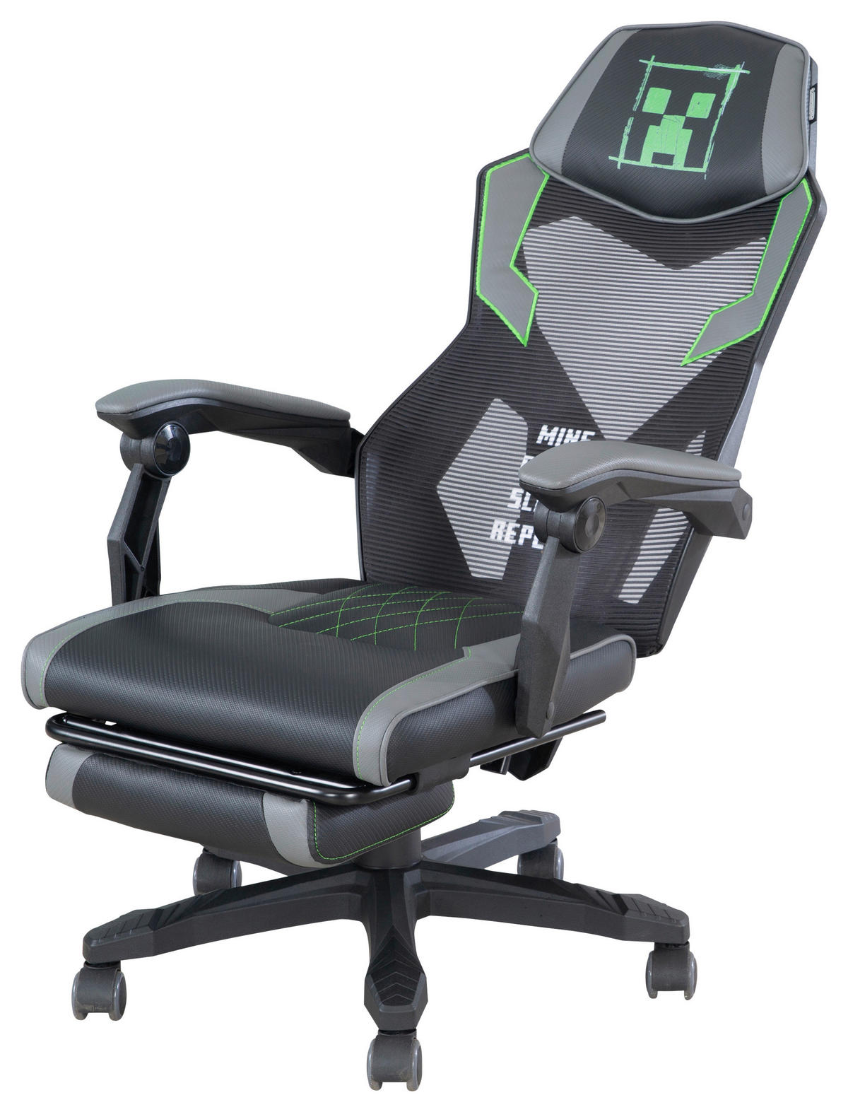 GAMINGSTUHL Grau Kunststoff, Textil   - Grau/Grün, MODERN, Kunststoff/Textil (61/114,5/62,5cm) - Minecraft