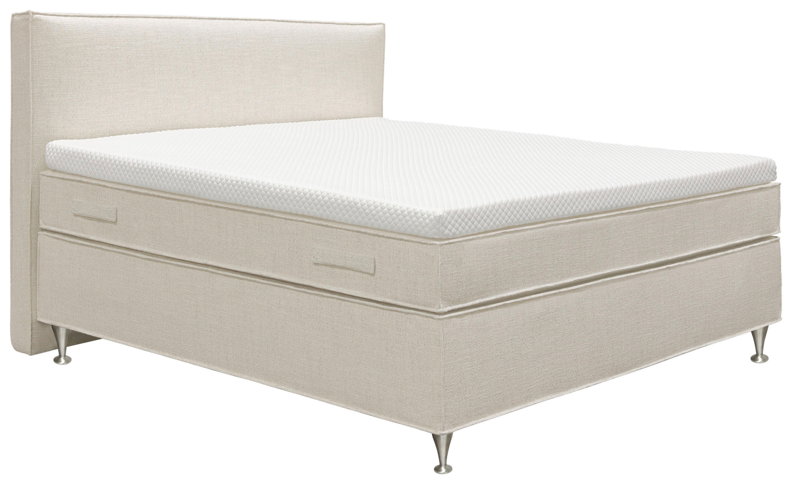 KONTINENTALSÄNG 180/200 cm  i beige  - beige/aluminiumfärg, Klassisk, metall/trä (180/200cm) - Cassando