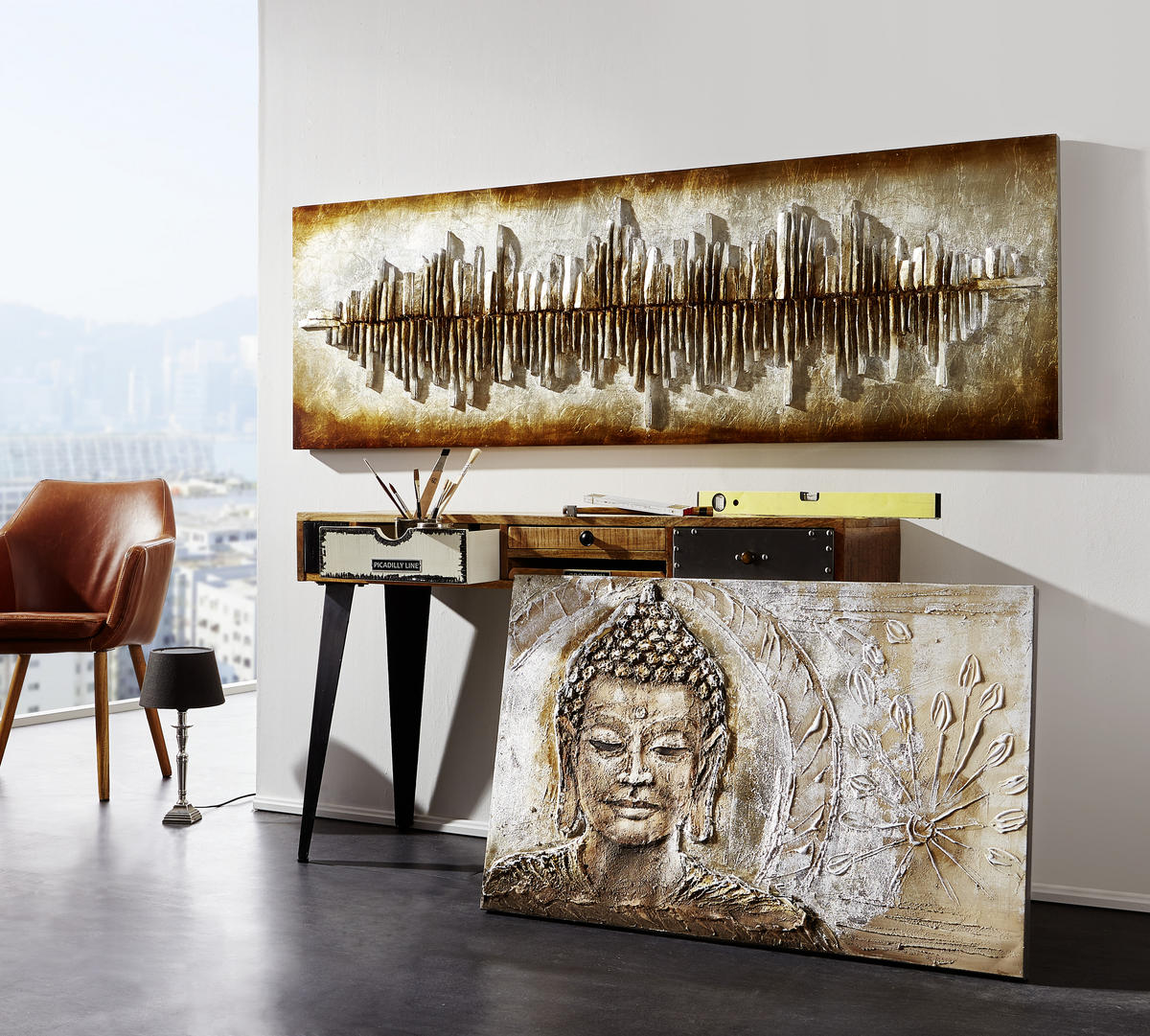 ÖLGEMÄLDE Buddha  - Multicolor, LIFESTYLE, Holz/Textil (100qm) - Monee
