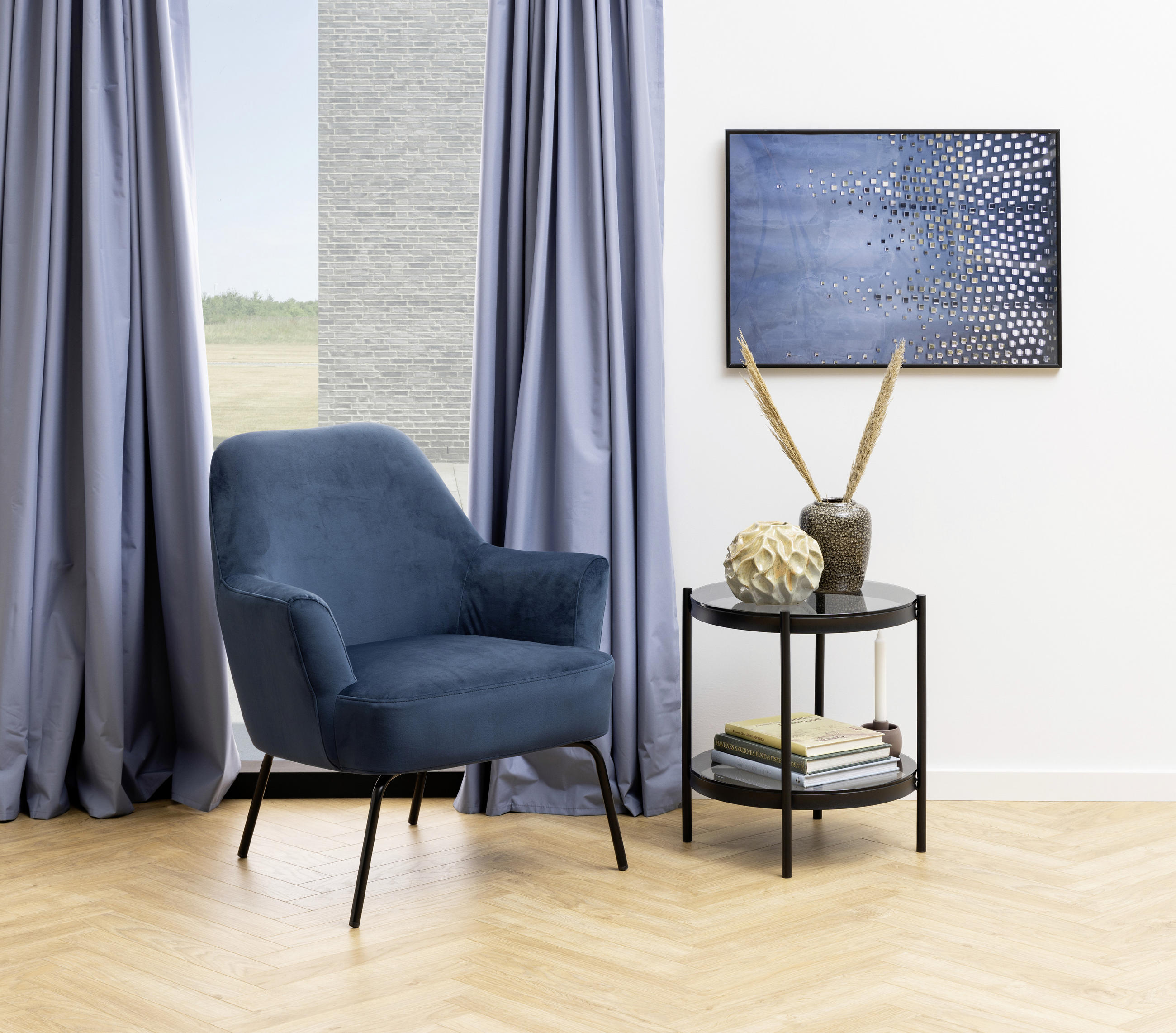 SESSEL Velours Blau    - Blau/Schwarz, KONVENTIONELL, Textil/Metall (75/83/75cm) - Livetastic