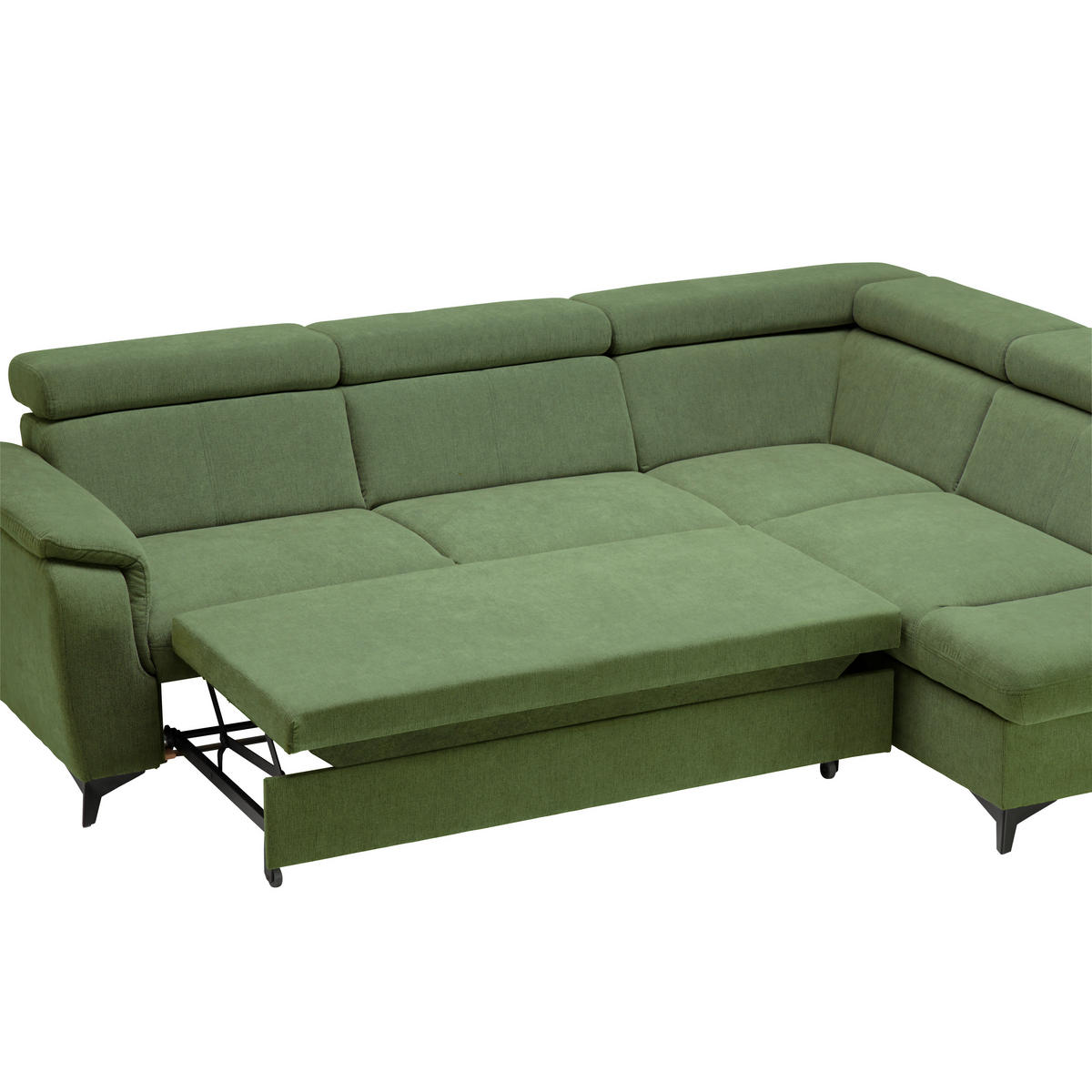 Ecksofa inkl. Funktionen in Chenille Hellgrün  - Schwarz/Hellgrün, Design, Textil/Metall (260/203cm) - Stylife
