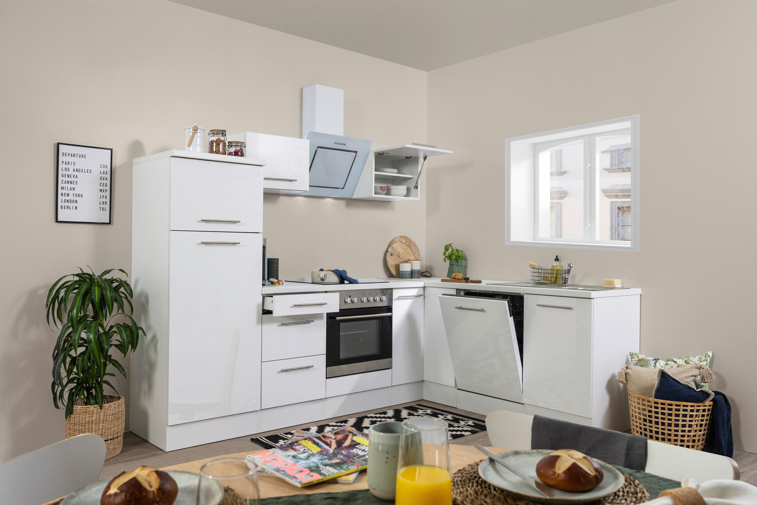 ECKKÜCHE 260/200 cm  in Weiss  - Weiss/Alufarben, Konventionell, Holzwerkstoff (260/200cm) - Respekta