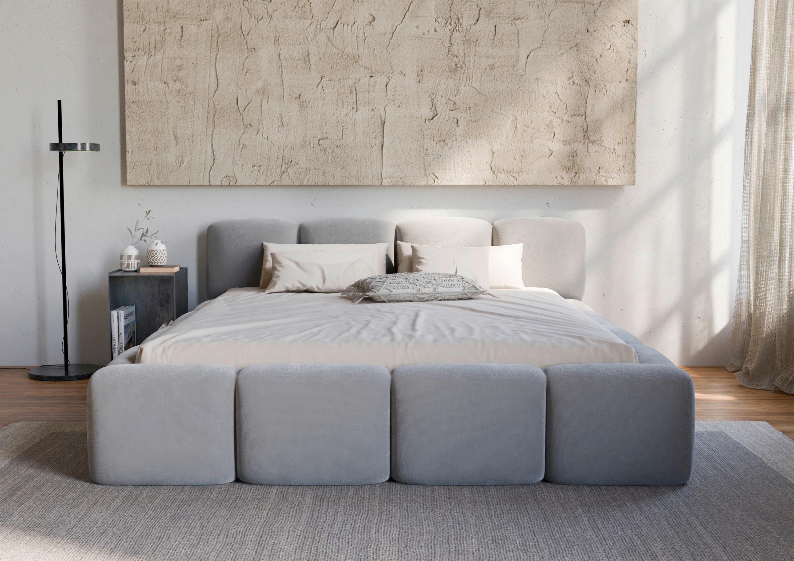 POLSTERBETT Cloudy Lattenrost, Bettkasten 180/200 cm  in Hellgrau  - Hellgrau/Schwarz, Design, Holz/Textil (180/200cm) - Boxxx