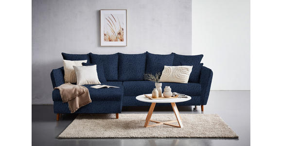 ECKSOFA in Chenille Dunkelblau  - Eichefarben/Dunkelblau, KONVENTIONELL, Holz/Textil (284/162cm) - Carryhome