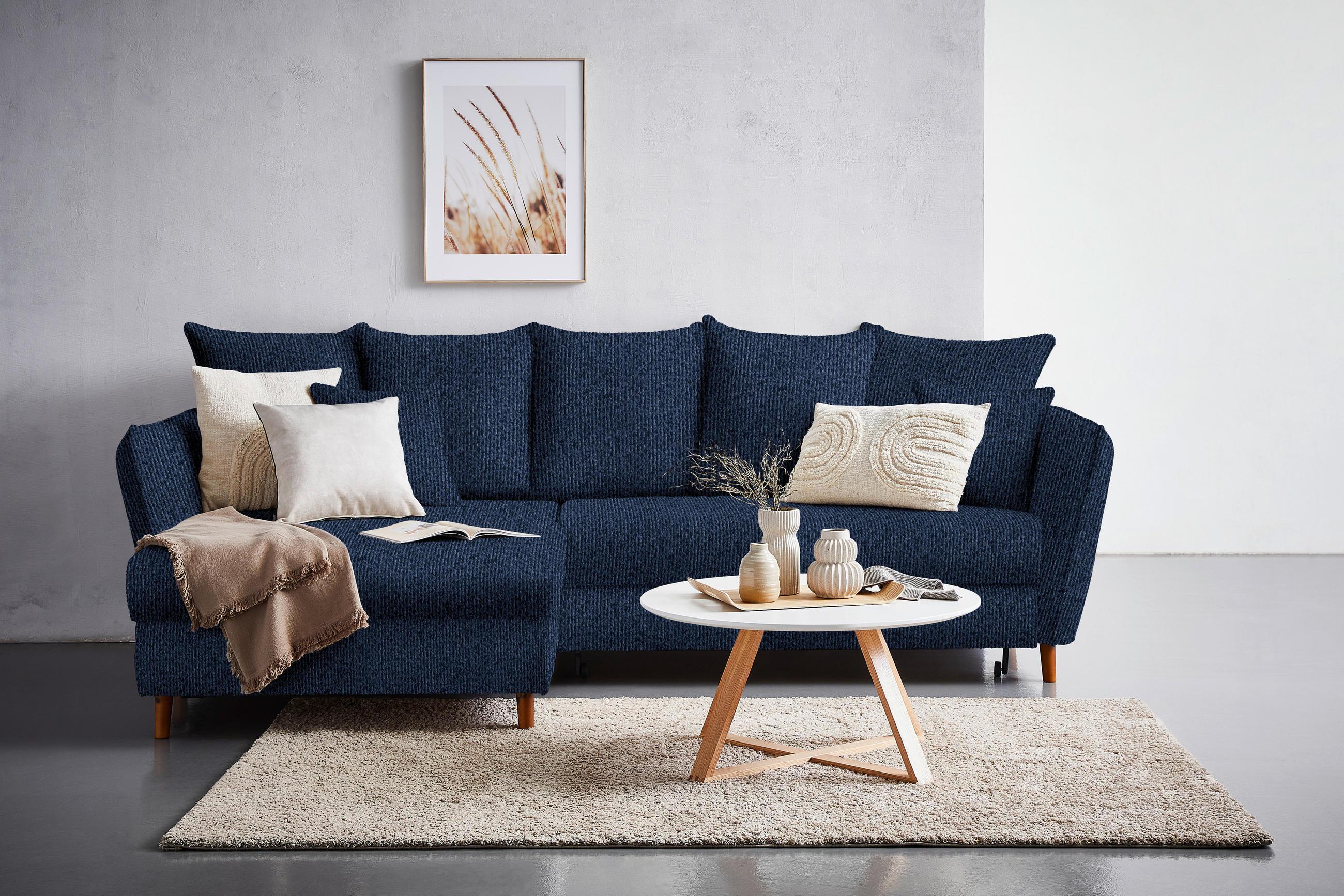 HÖRNSOFFA i chenille mörkblå  - ekfärgad/mörkblå, Klassisk, trä/textil (284/162cm) - MID.YOU