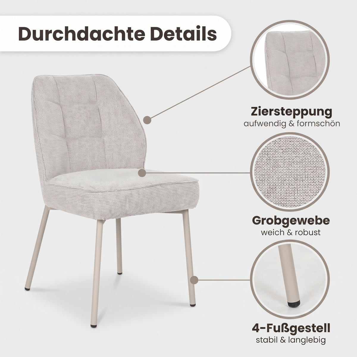 STUHL-SET 2 Stück  Chenille  Beige  - Beige, MODERN, Textil/Metall (48/84/62cm) - MID.YOU