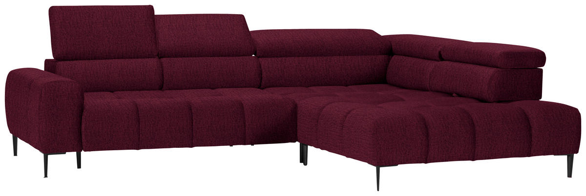 ECKSOFA in Samt, Webstoff Bordeaux  - Bordeaux/Schwarz, Design, Textil/Metall (300/216cm) - Welnova