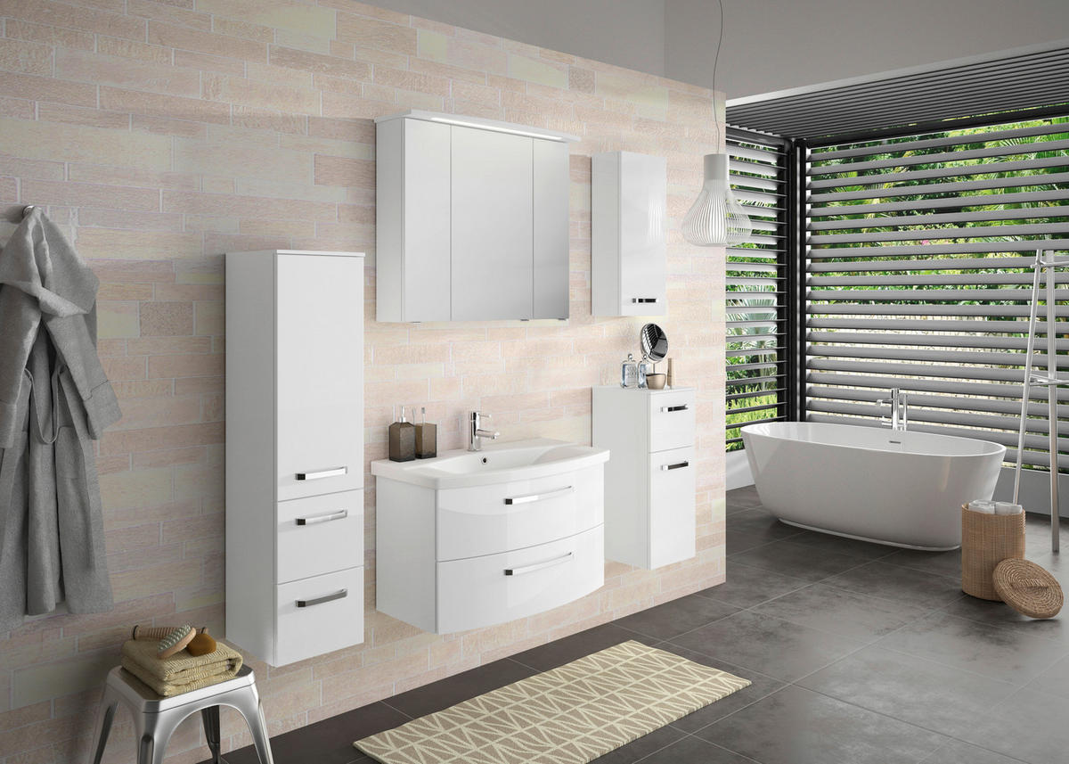 MIDISCHRANK 30/121/33 cm  - Chromfarben/Weiß Hochglanz, MODERN, Glas/Holzwerkstoff (30/121/33cm) - Sadena