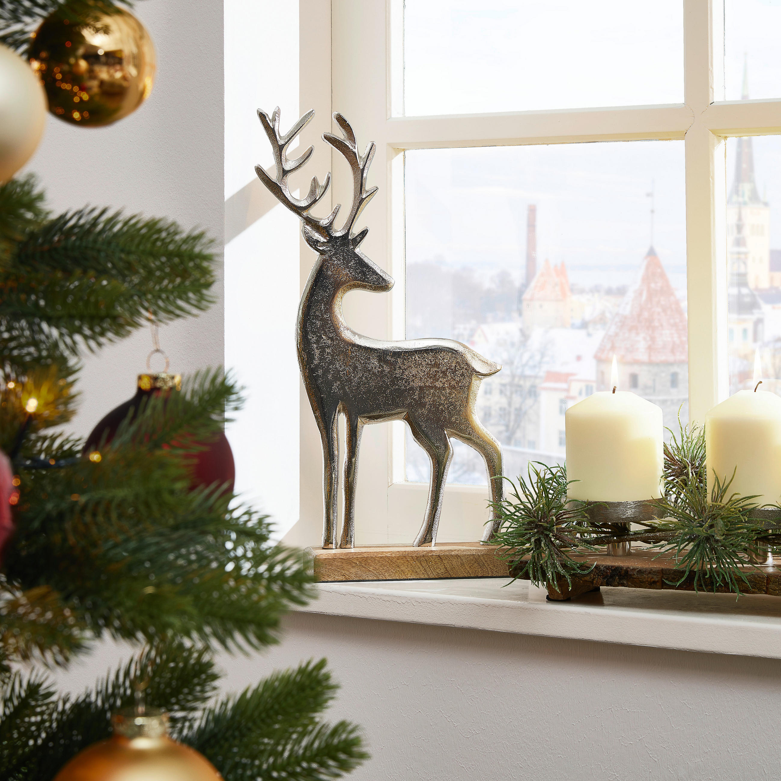 DEKORENTIER  - Silberfarben/Braun, LIFESTYLE, Holz/Metall (24/39,5/6,5cm) - X-Mas