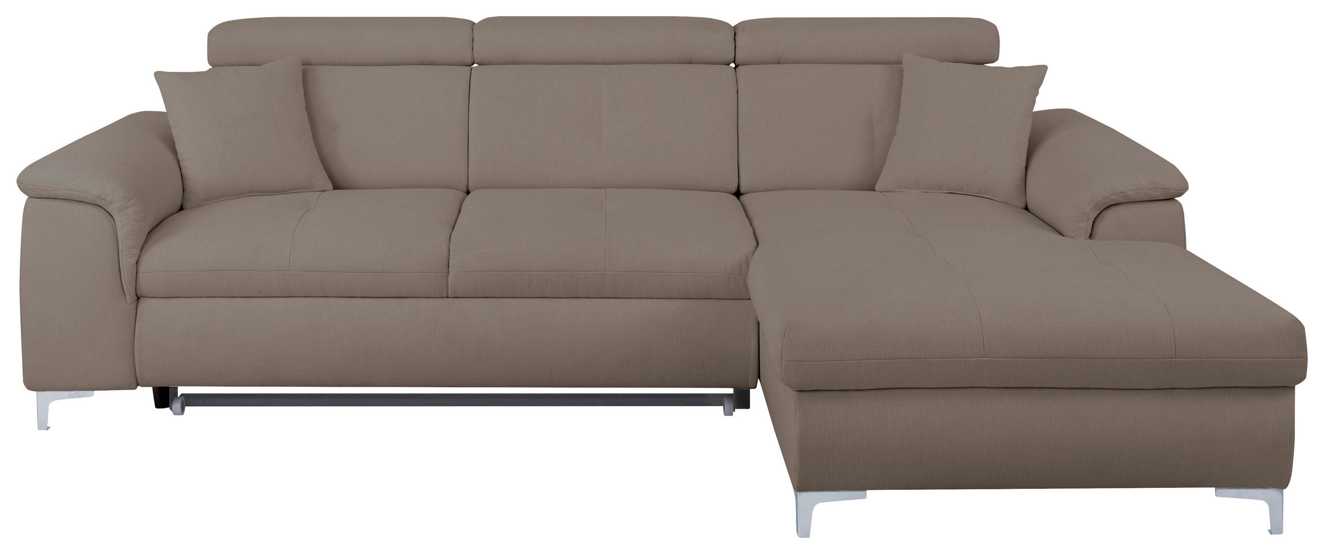 ECKSOFA in Flachgewebe Taupe  - Taupe/Chromfarben, KONVENTIONELL, Textil/Metall (268/175cm) - Carryhome