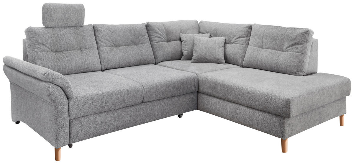 ECKSOFA in Chenille Silberfarben  - Silberfarben/Naturfarben, Modern, Holz/Textil (264/206cm) - Livetastic