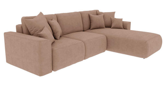 ECKSOFA Cappuccino Lederlook  inkl. Rückenkissen, Bettkasten, Schlaffunktion, Rücken echt, Liegefläche im Originalstoff, Zierkissen  - Chromfarben/Cappuccino, KONVENTIONELL, Kunststoff/Textil (293/195cm) - Carryhome