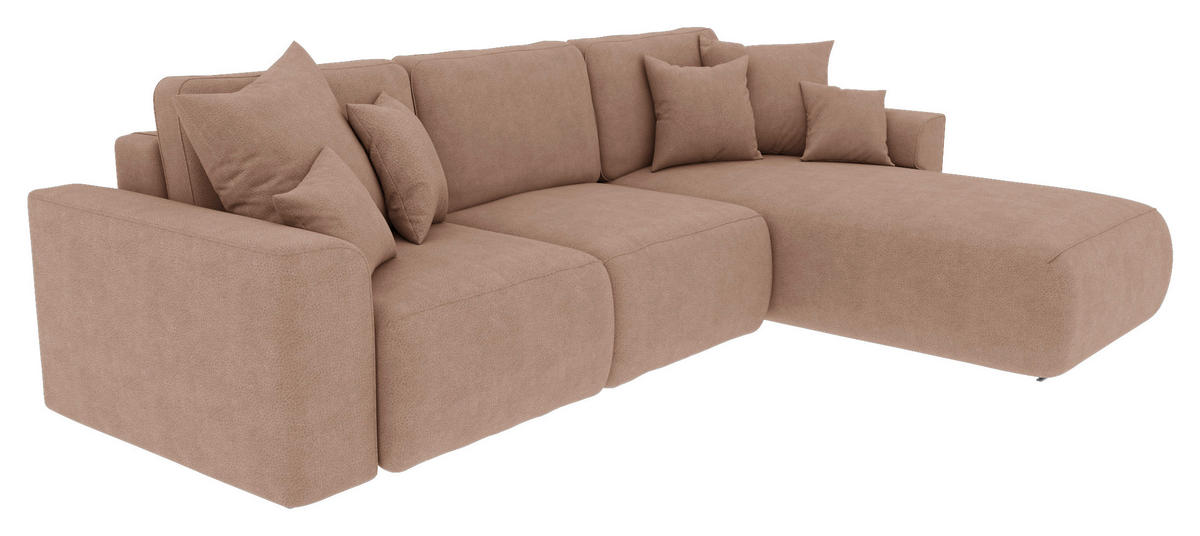 ECKSOFA Cappuccino Lederlook Zierkissen, Rückenkissen, Bettkasten, Schlaffunktion, Rücken echt, Liegefläche im Originalstoff  - Chromfarben/Cappuccino, KONVENTIONELL, Kunststoff/Textil (293/195cm) - Carryhome