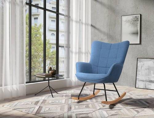 SCHAUKELSESSEL Webstoff Blau    - Blau/Buchefarben, MODERN, Holz/Textil (72/92/92cm) - MID.YOU