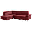 ECKSOFA Bordeaux Samt  - Chromfarben/Bordeaux, KONVENTIONELL, Textil/Metall (206/271cm) - Carryhome