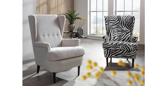 OHRENSESSEL Flachgewebe Weiß  - Dunkelbraun/Weiß, Design, Holz/Textil (72/104/85cm) - Carryhome